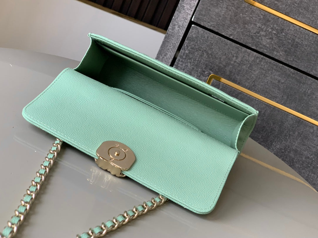 CHANEL 25S KELLY BAG 18 IN LIGHT GREEN CAVIAR LEATHER WITH GOLD HARDWARE