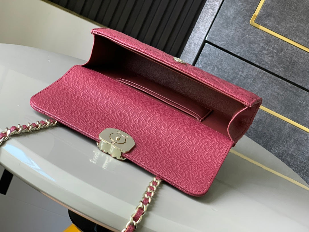 CHANEL 25S KELLY BAG 18 IN DARK RED CAVIAR LEATHER WITH GOLD HARDWARE