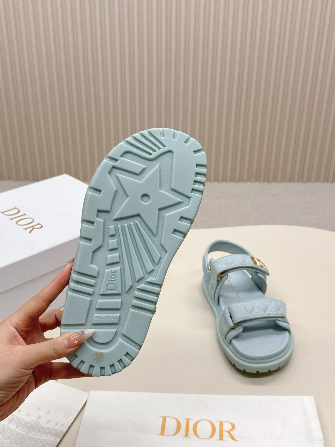 DIOR BACK-STRAP SANDALS 25S IN PASTEL BLUE CALFSKIN