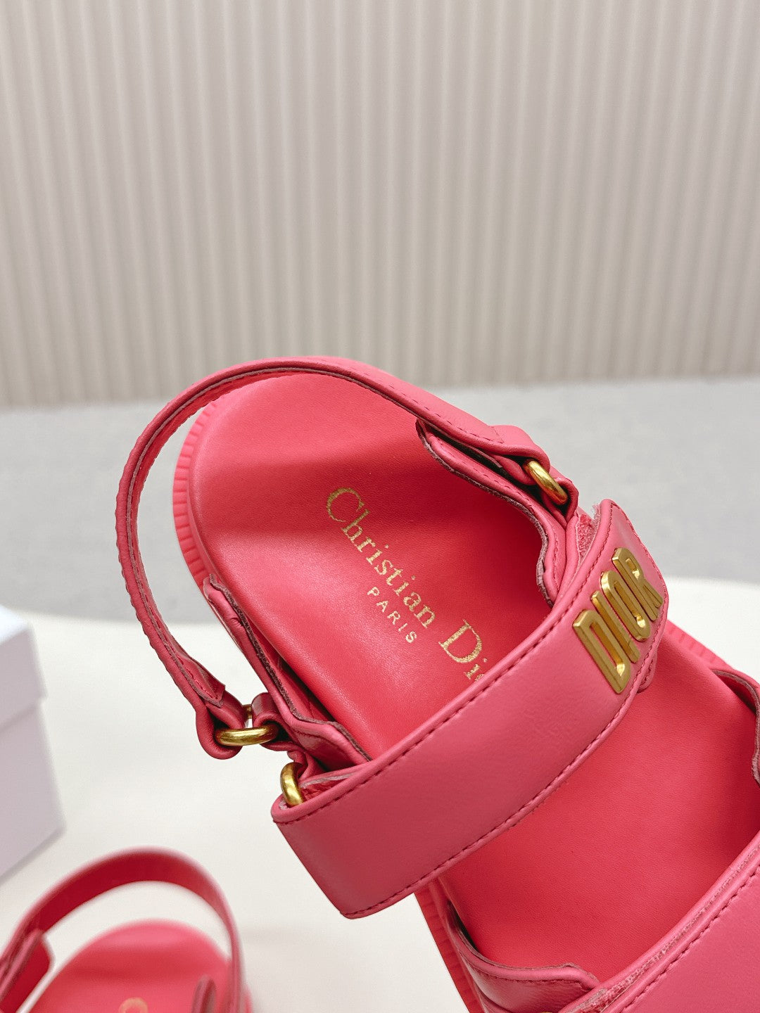 DIOR BACK-STRAP SANDALS 25S IN STRAWBERRY PINK CALFSKIN WITH GOLD HARDWARE