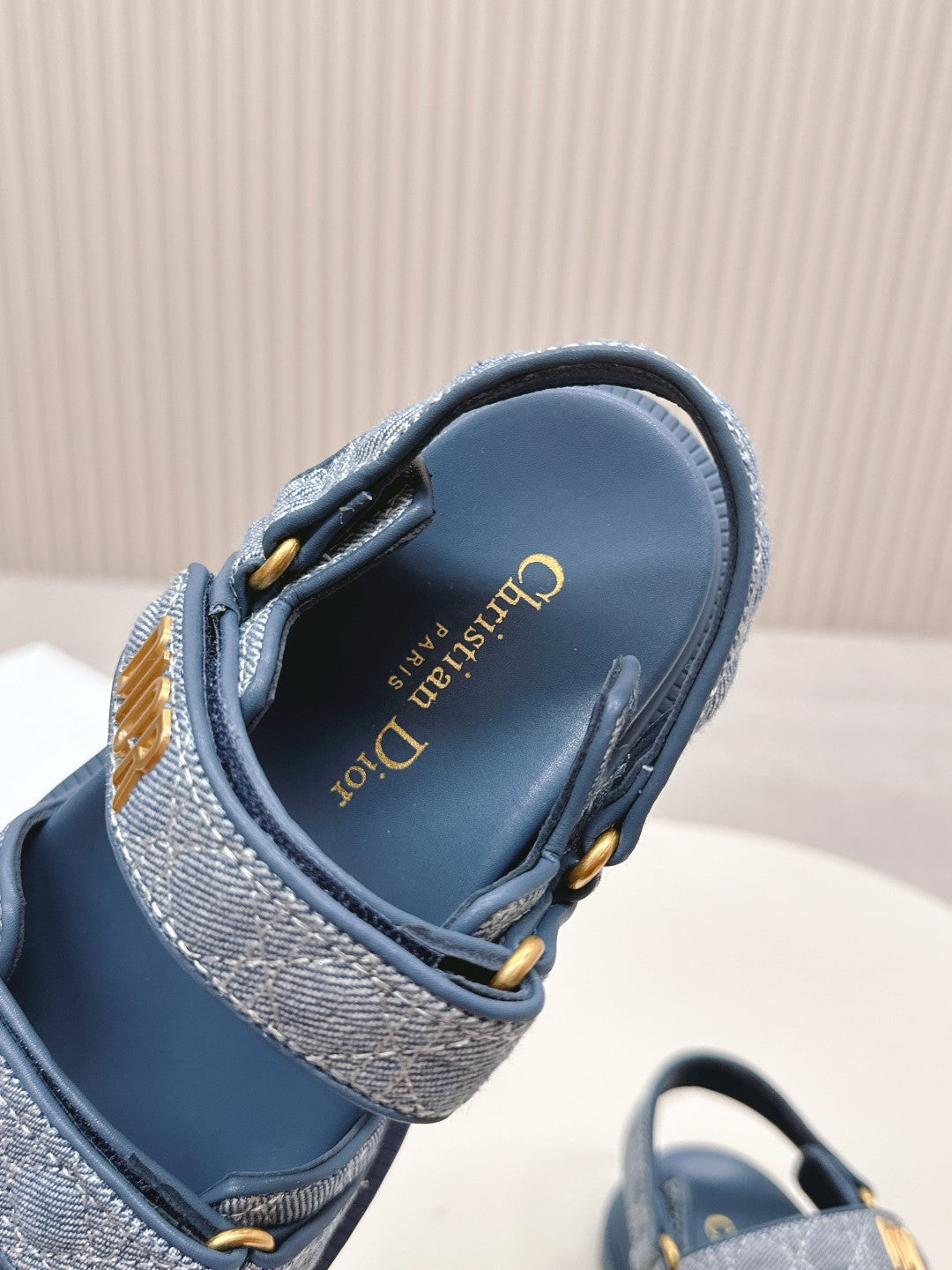 DIOR BACK-STRAP SANDALS 25S IN NAVY BLUE DENIM AND CALFSKIN
