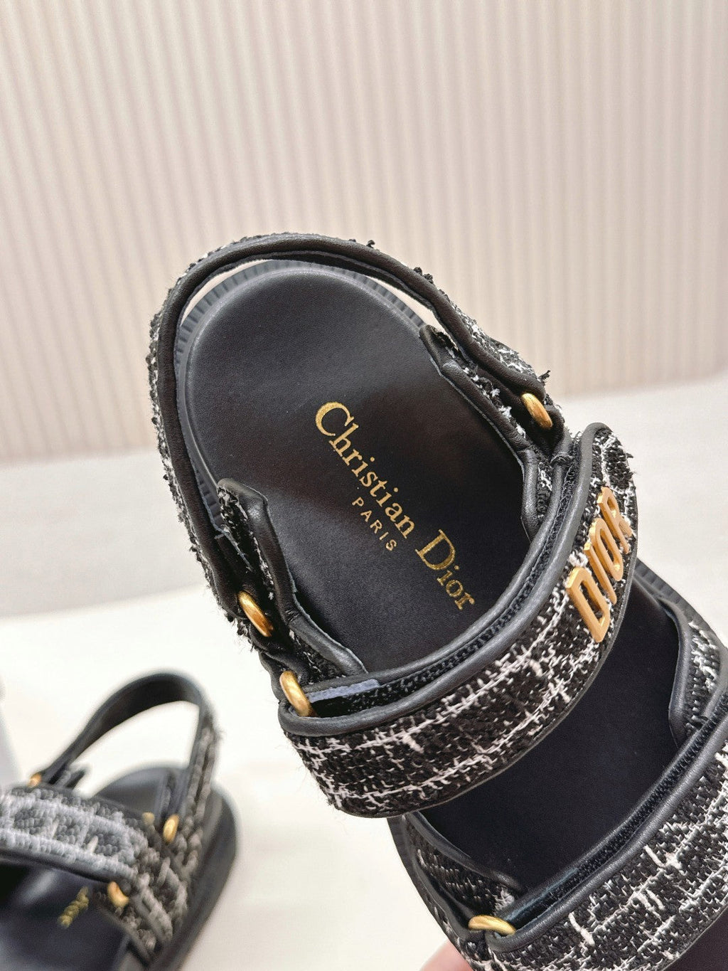 DIOR BACK-STRAP SANDALS 25S IN BLACK TWEED AND CALFSKIN