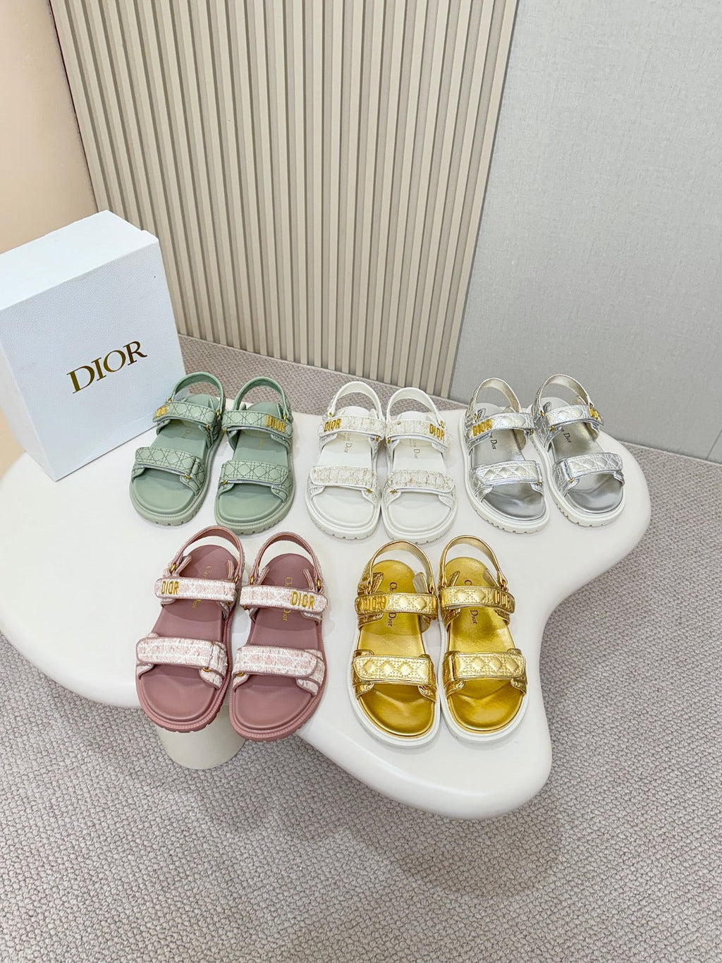 DIOR BACK-STRAP SANDALS 25S IN WHITE TWEED AND CALFSKIN