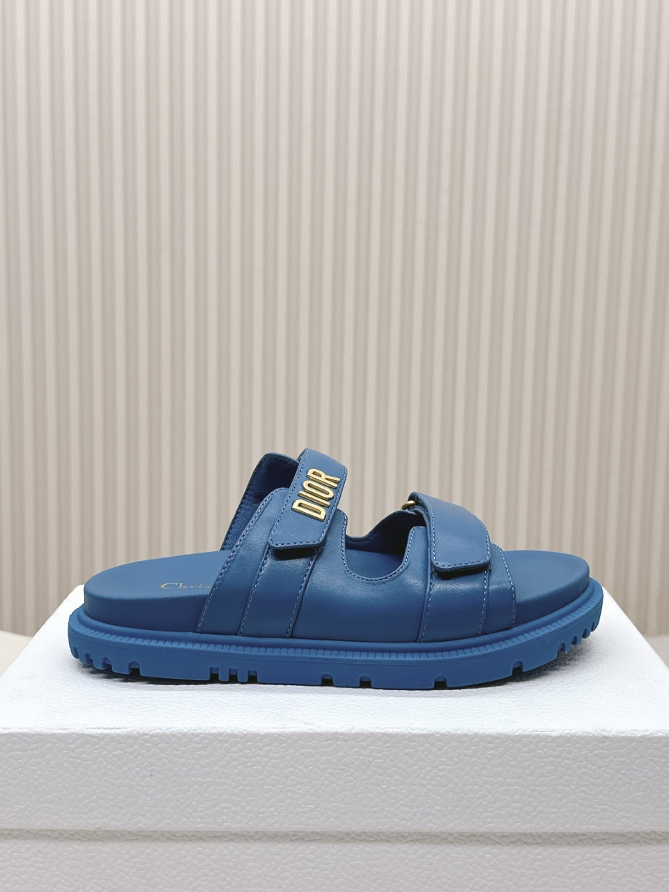 DIOR CLASSIC DOUBLE-STRAP SLIDES 25S IN OCEAN BLUE CALFSKIN