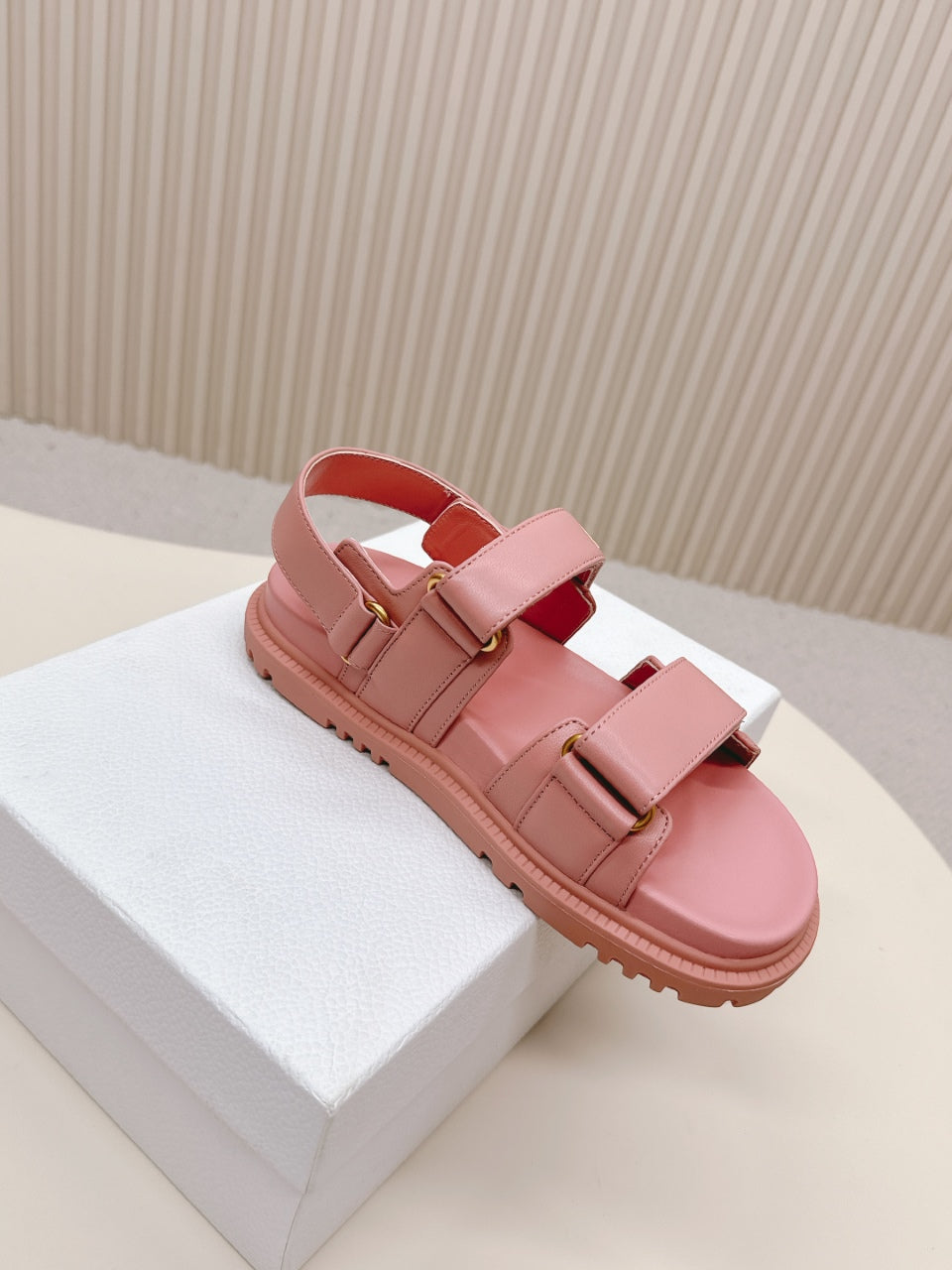 DIOR BACK-STRAP SANDALS 25S IN PEACHY PINK CALFSKIN WITH GOLD HARDWARE