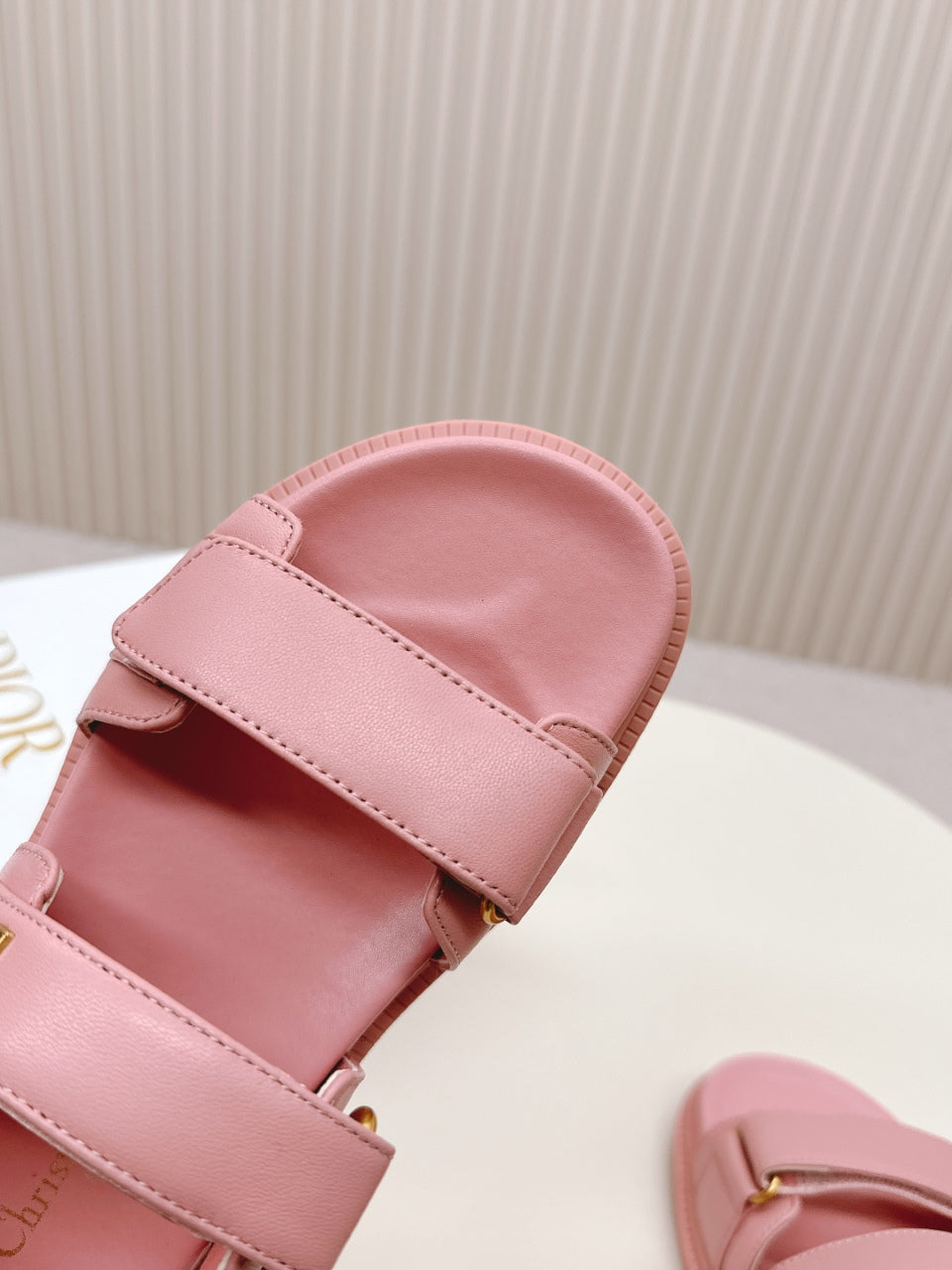 DIOR BACK-STRAP SANDALS 25S IN PEACHY PINK CALFSKIN WITH GOLD HARDWARE