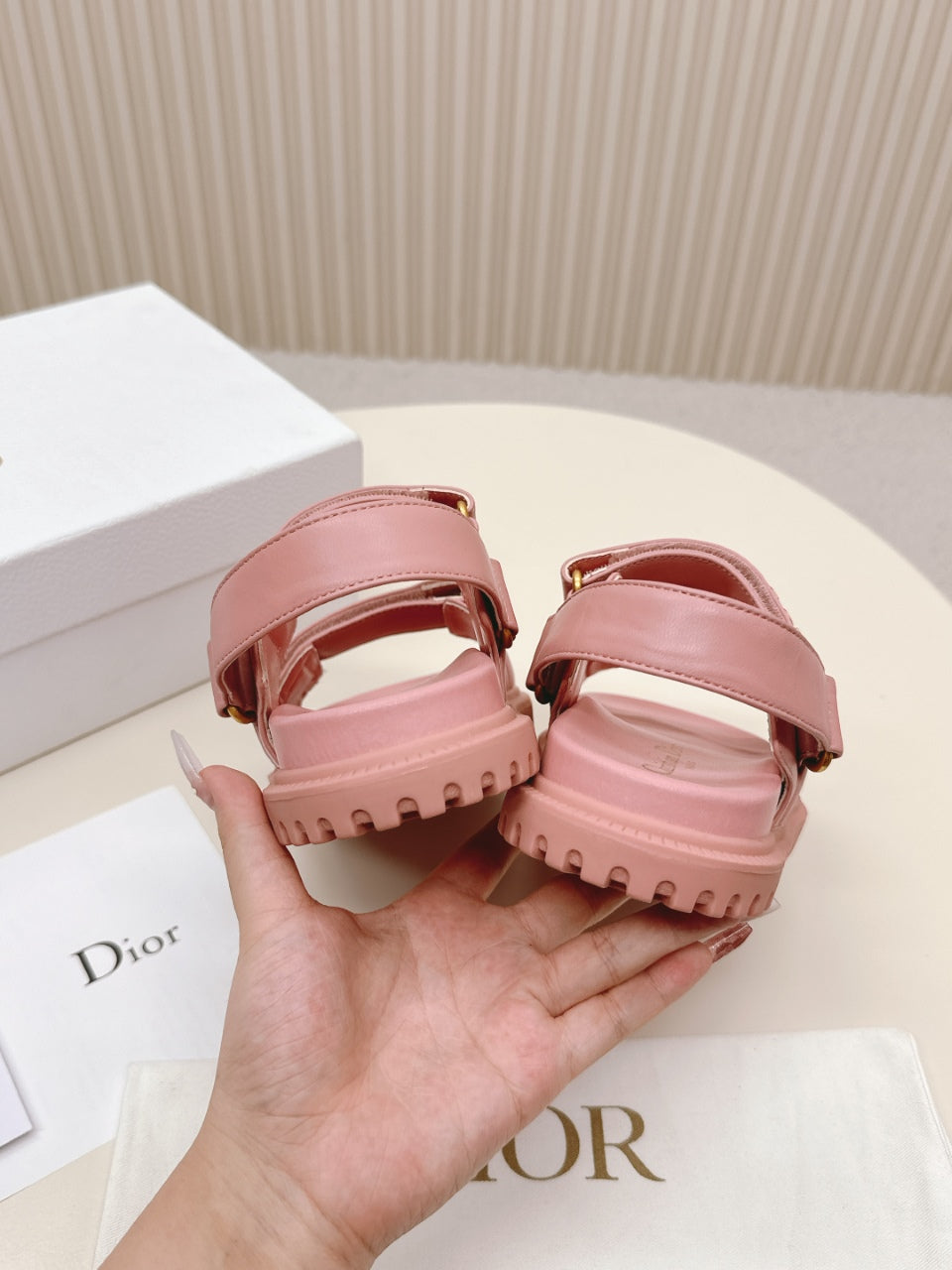 DIOR BACK-STRAP SANDALS 25S IN PEACHY PINK CALFSKIN WITH GOLD HARDWARE
