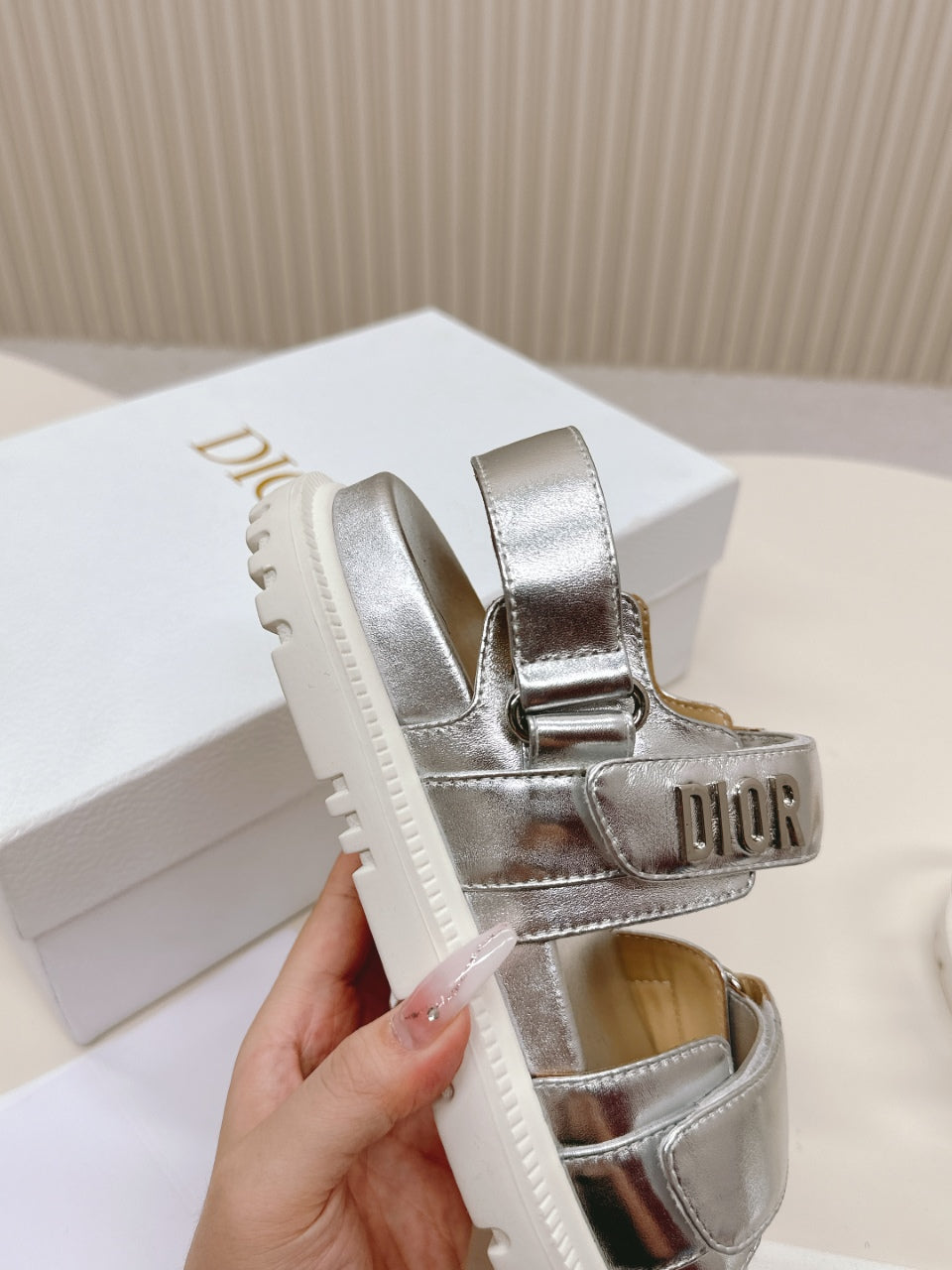 DIOR BACK-STRAP SANDALS 25S IN SILVER CALFSKIN WITH SILVER HARDWARE
