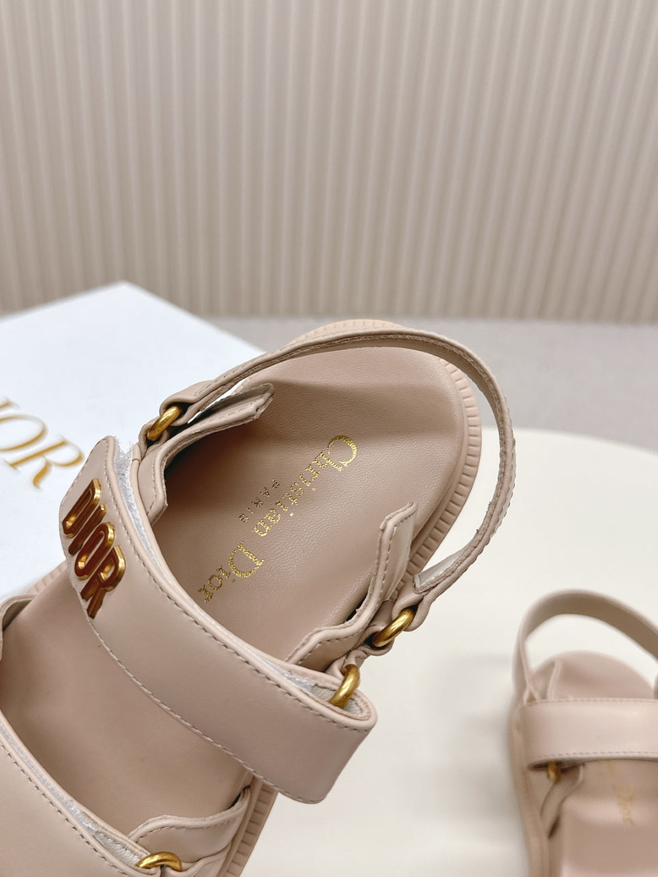 DIOR BACK-STRAP SANDALS 25S IN BEIGE CALFSKIN WITH GOLD HARDWARE