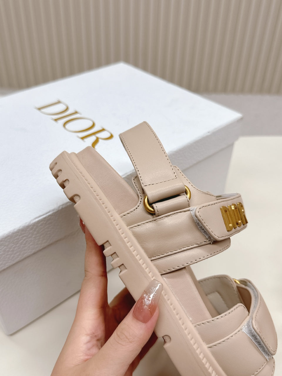 DIOR BACK-STRAP SANDALS 25S IN BEIGE CALFSKIN WITH GOLD HARDWARE