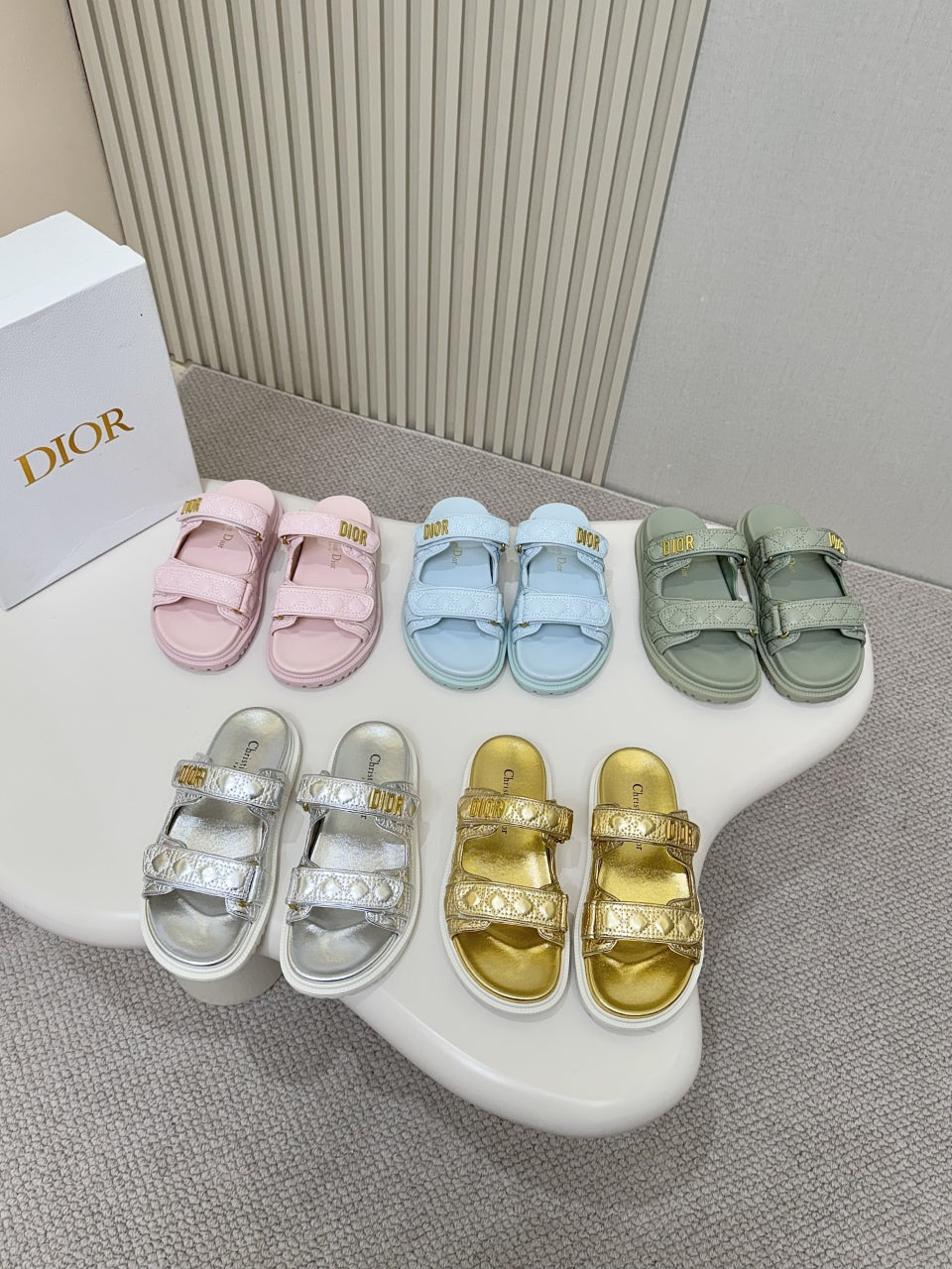 DIOR CLASSIC DOUBLE-STRAP SLIDES 25S IN PASTEL BLUE CALFSKIN