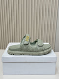 DIOR CLASSIC DOUBLE-STRAP SLIDES 25S IN PALE TEAL GRAY CALFSKIN