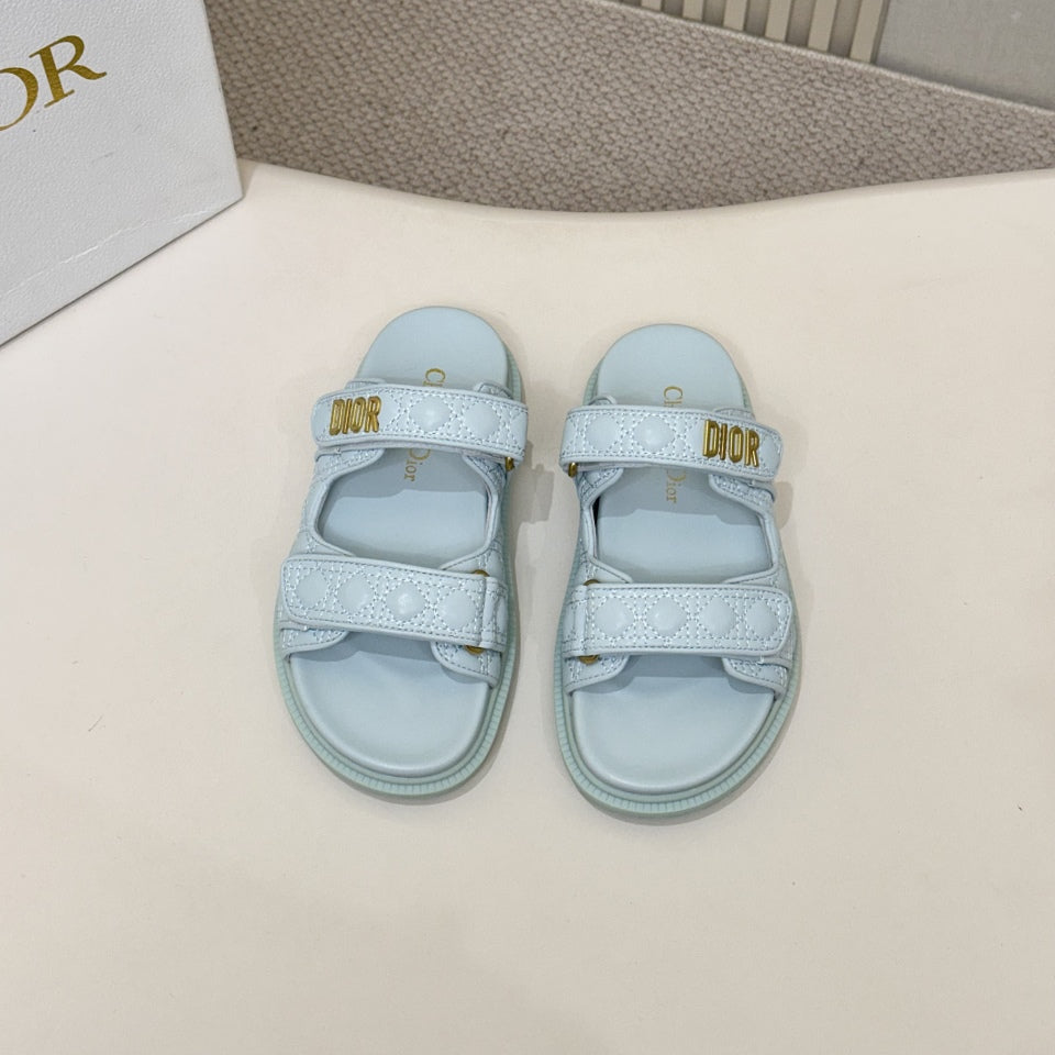 DIOR CLASSIC DOUBLE-STRAP SLIDES 25S IN PASTEL BLUE CALFSKIN