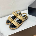CHANEL DOUBLE STRAPS SANDALS IN YELLOW CREAM LAMBSKIN