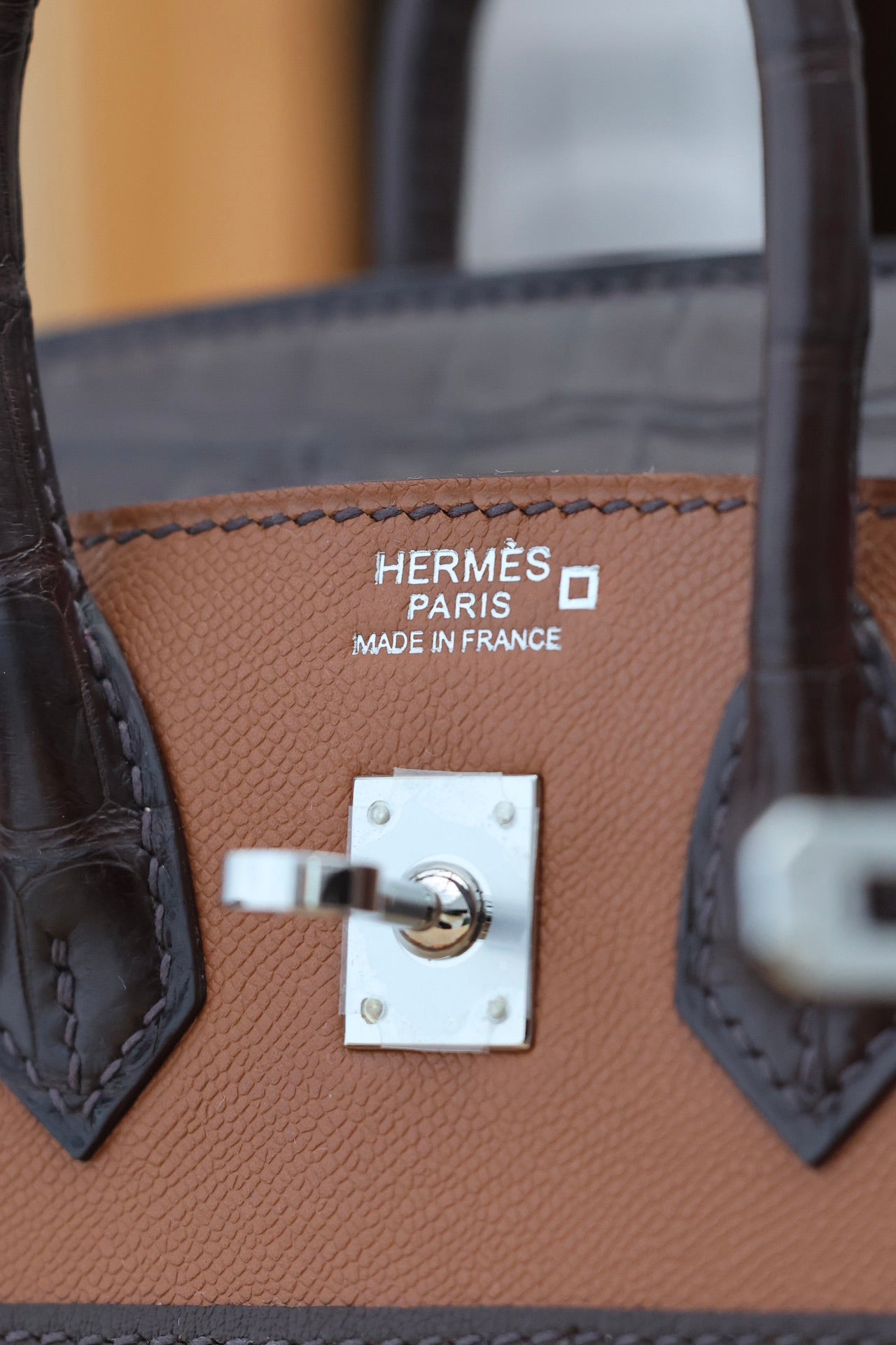 HERMES BIRKIN FAUBOURG TOUCH 20 IN CHOCOLATE MIX BRONZE BROWN CALFSKIN WITH SILVER HARDWARE