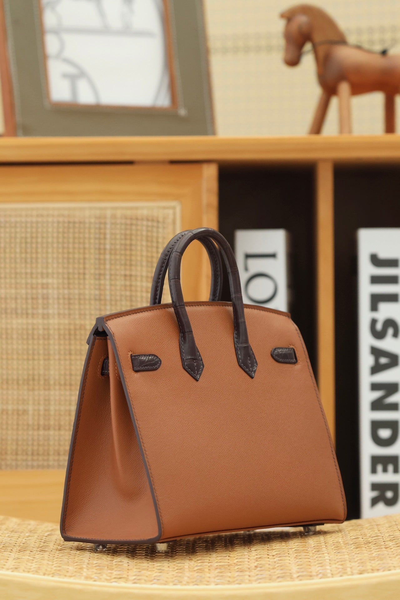 HERMES BIRKIN FAUBOURG TOUCH 20 IN CHOCOLATE MIX BRONZE BROWN CALFSKIN WITH SILVER HARDWARE