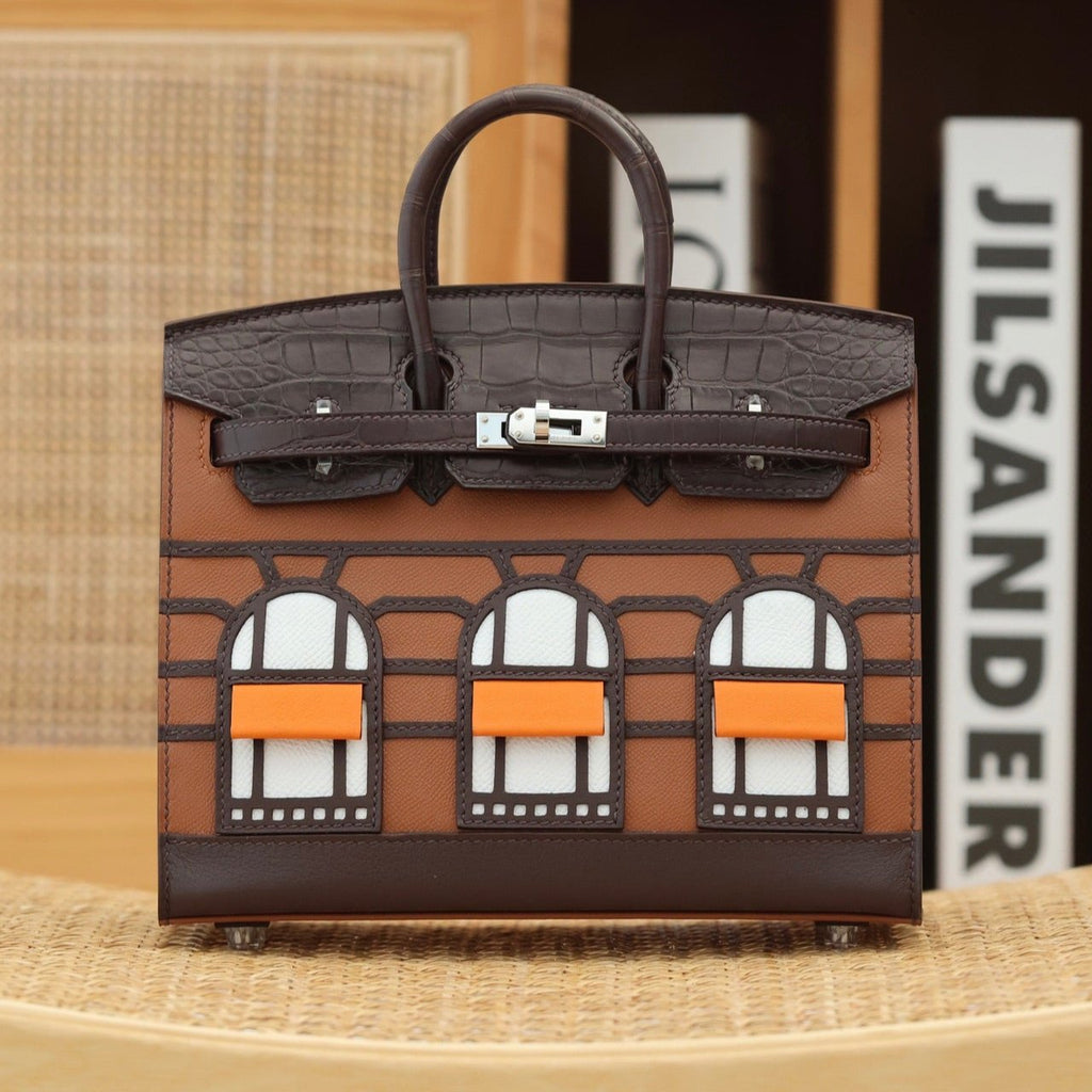 HERMES BIRKIN FAUBOURG TOUCH 20 IN CHOCOLATE MIX BRONZE BROWN CALFSKIN WITH SILVER HARDWARE