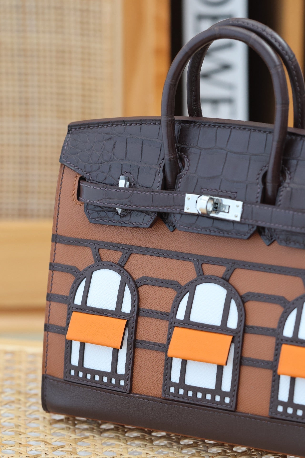 HERMES BIRKIN FAUBOURG TOUCH 20 IN CHOCOLATE MIX BRONZE BROWN CALFSKIN WITH SILVER HARDWARE
