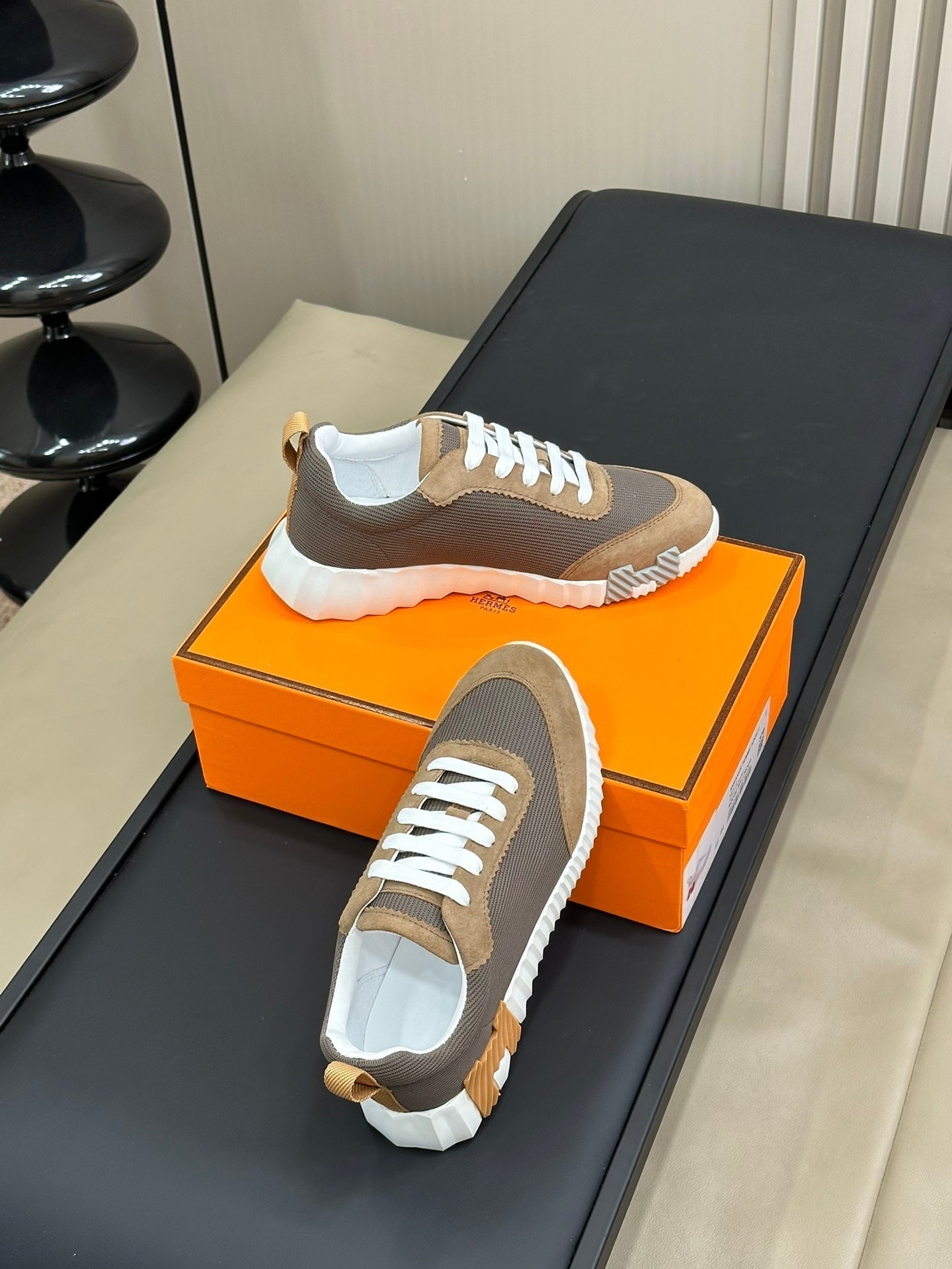 HERMES BOUNCING SNEAKERS BROWN CALFSKIN