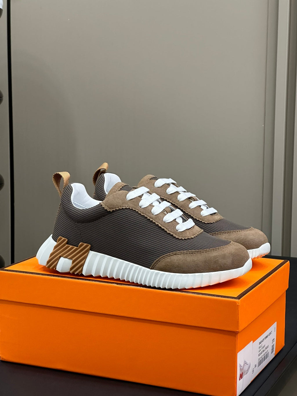 HERMES BOUNCING SNEAKERS BROWN CALFSKIN