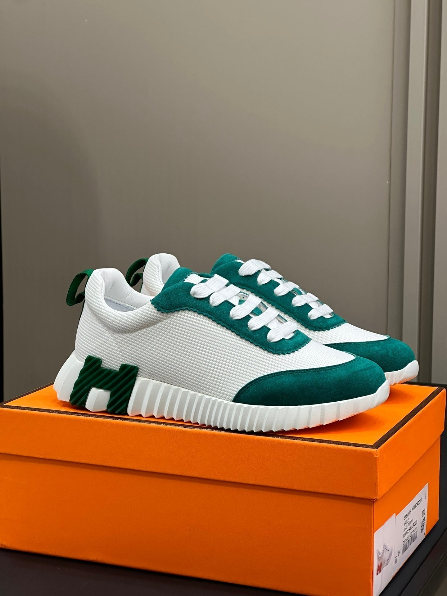 HERMES BOUNCING SNEAKERS TEAL MIX WHITE CALFSKIN