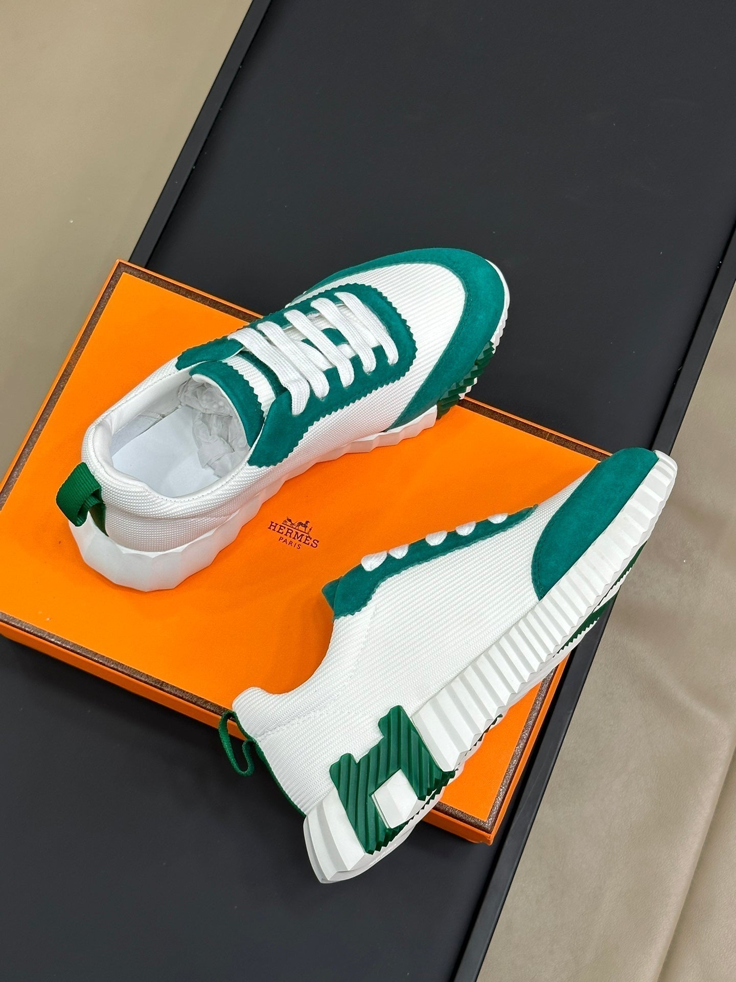 HERMES BOUNCING SNEAKERS TEAL MIX WHITE CALFSKIN