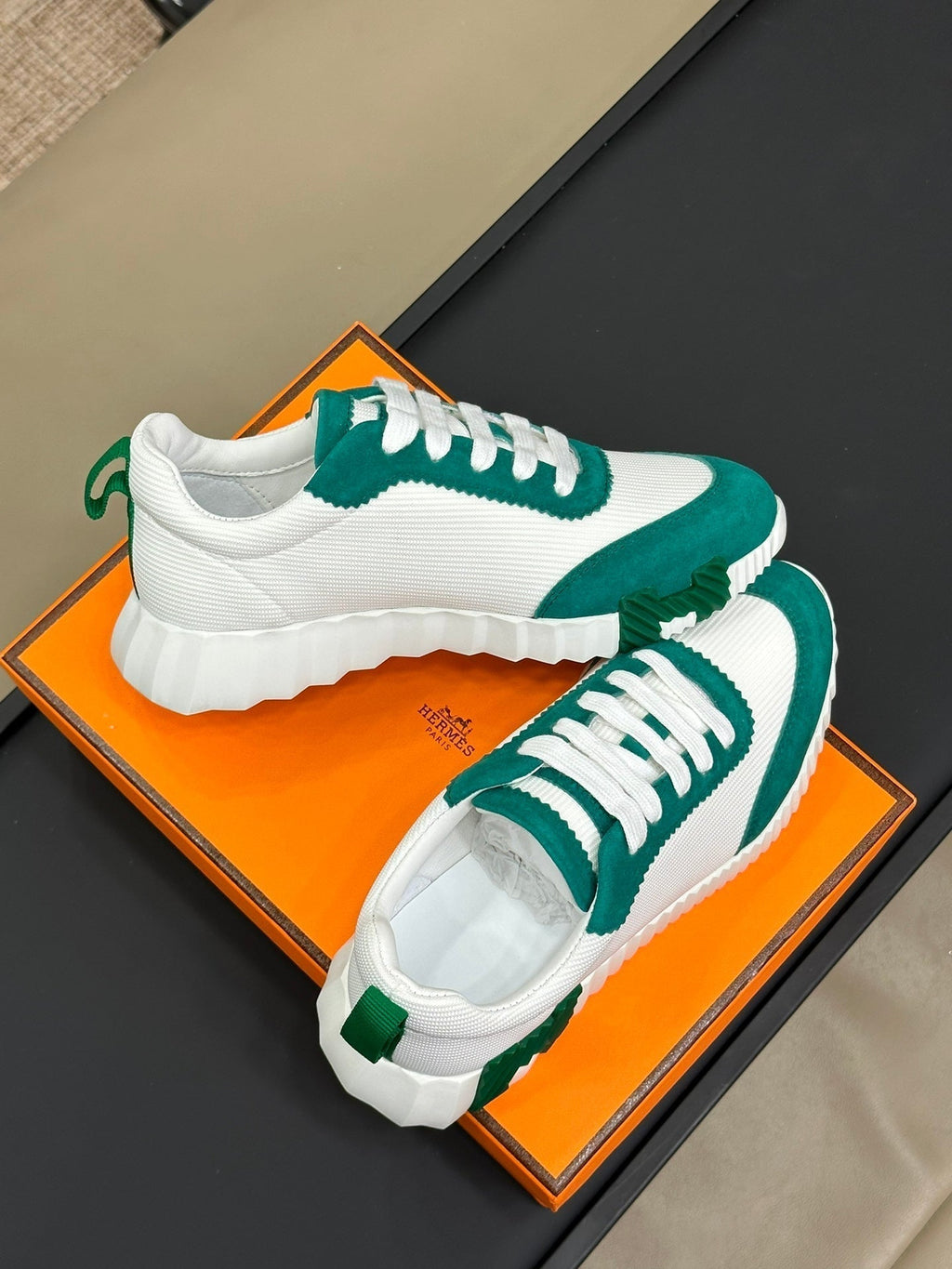 HERMES BOUNCING SNEAKERS TEAL MIX WHITE CALFSKIN