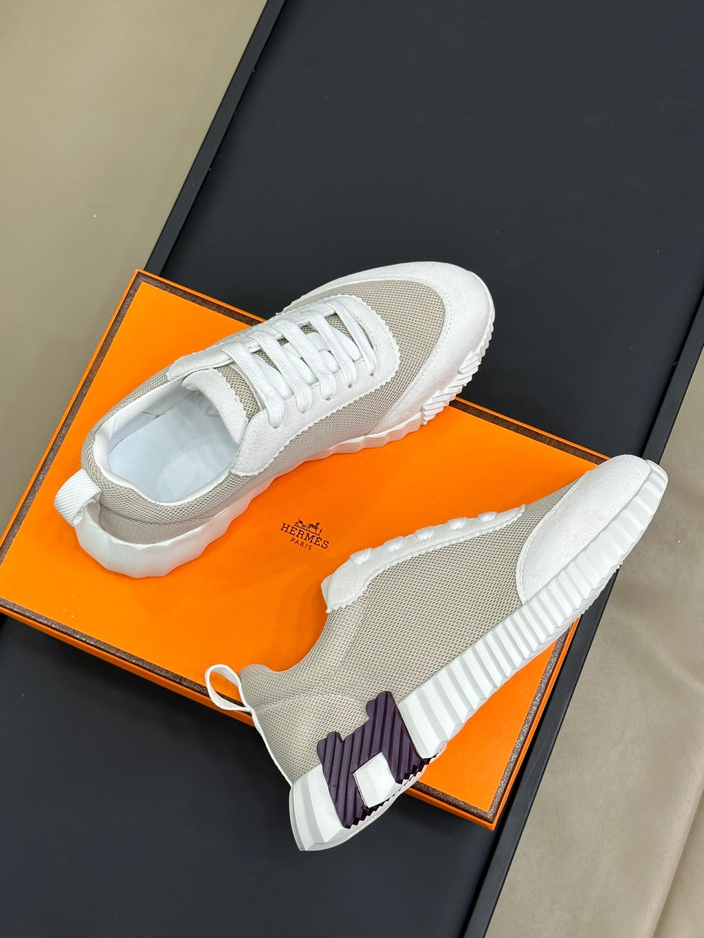 HERMES BOUNCING SNEAKERS BRIGHT GRAY CALFSKIN