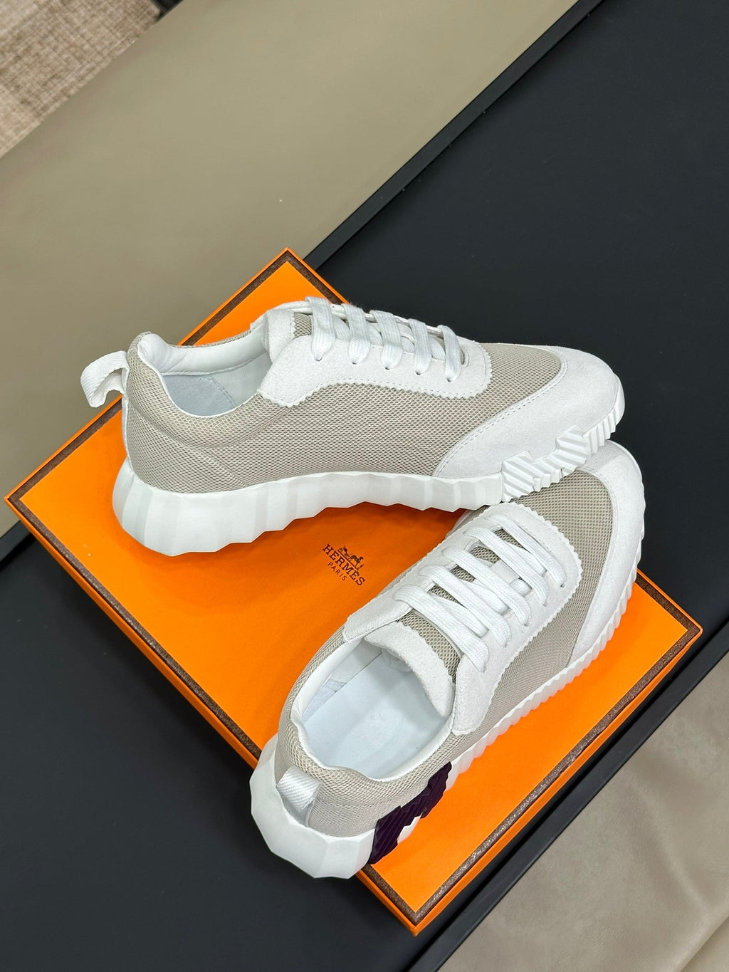 HERMES BOUNCING SNEAKERS BRIGHT GRAY CALFSKIN