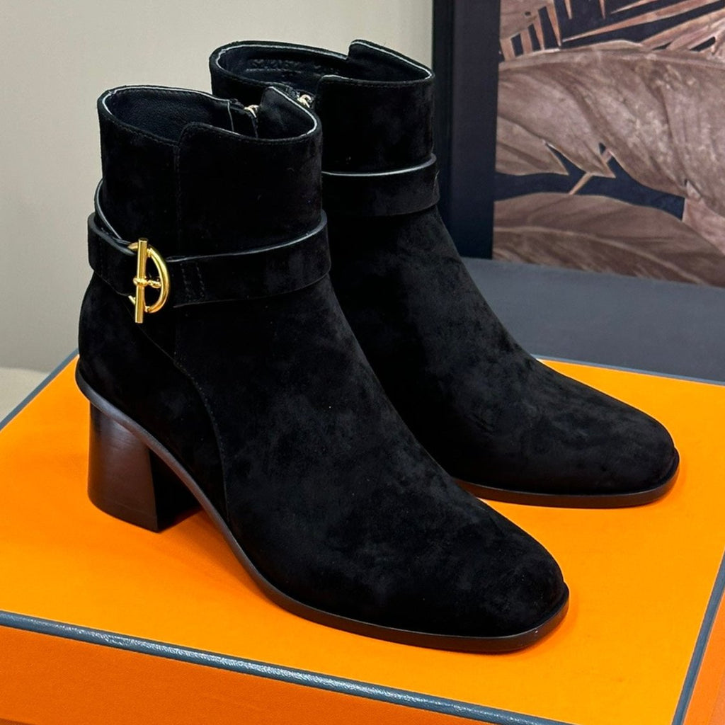 HERMES JILL 60 ANKLE BOOT IN BLACK SUEDE
