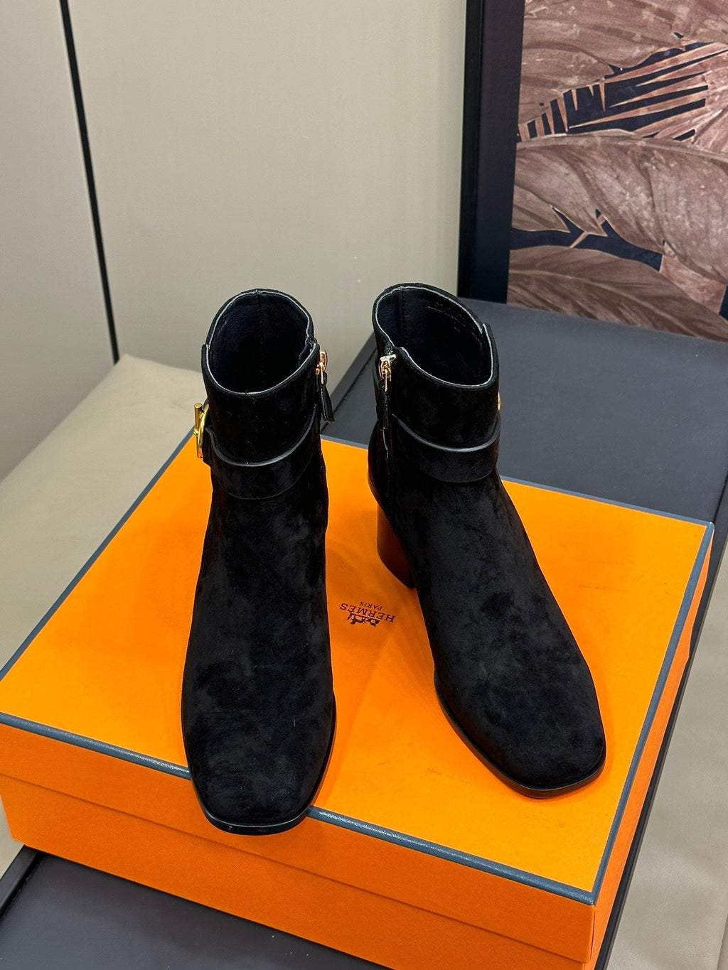 HERMES JILL 60 ANKLE BOOT IN BLACK SUEDE