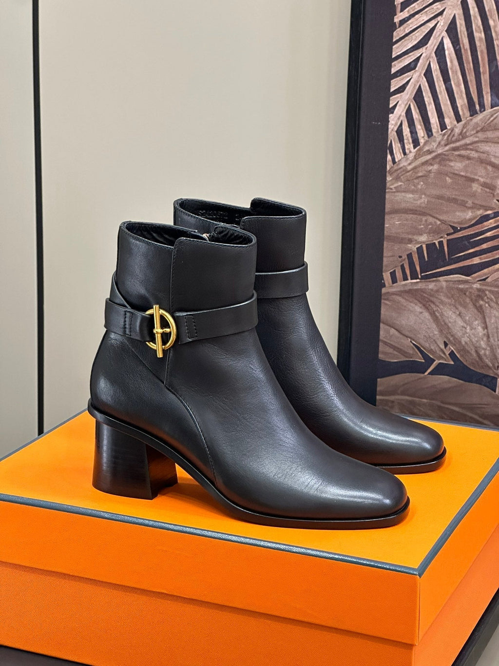 HERMES JILL 60 ANKLE BOOT IN BLACK CALFSKIN