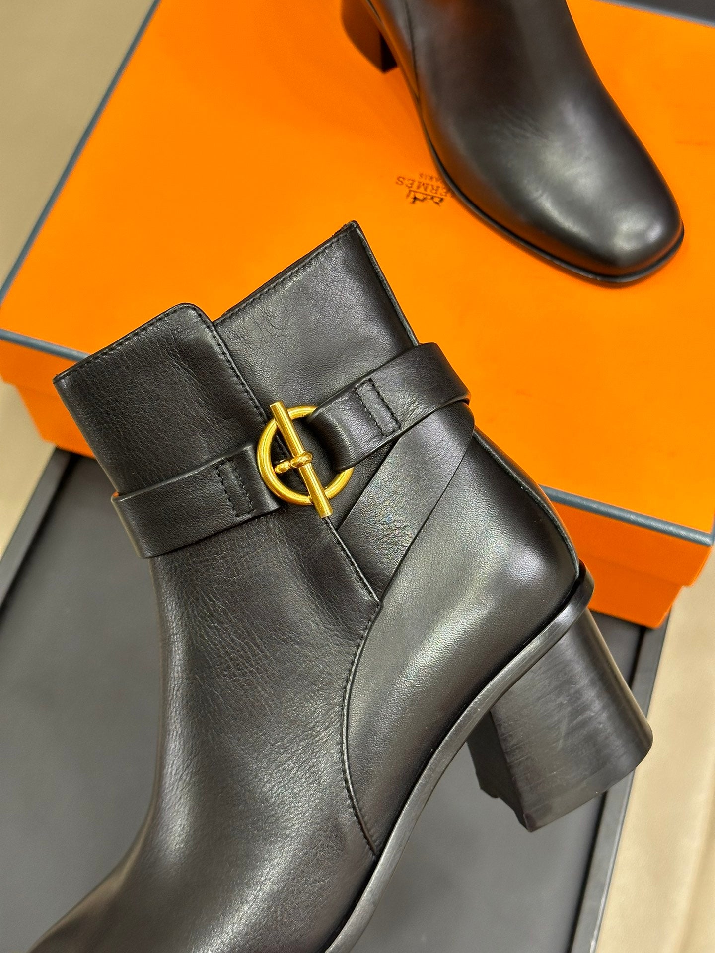 HERMES JILL 60 ANKLE BOOT IN BLACK CALFSKIN