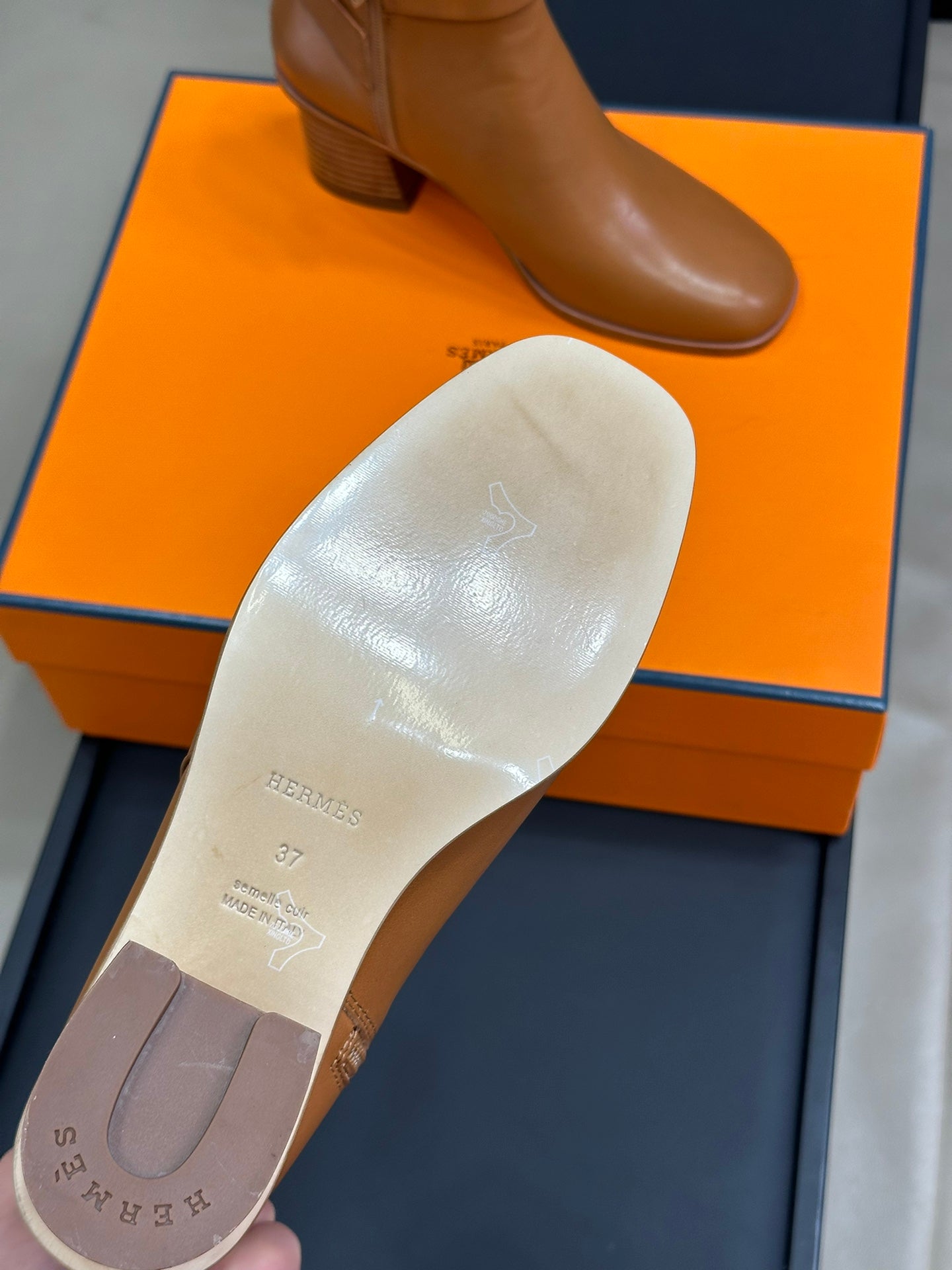 HERMES JILL 60 ANKLE BOOT IN BRONZE BROWN CALFSKIN