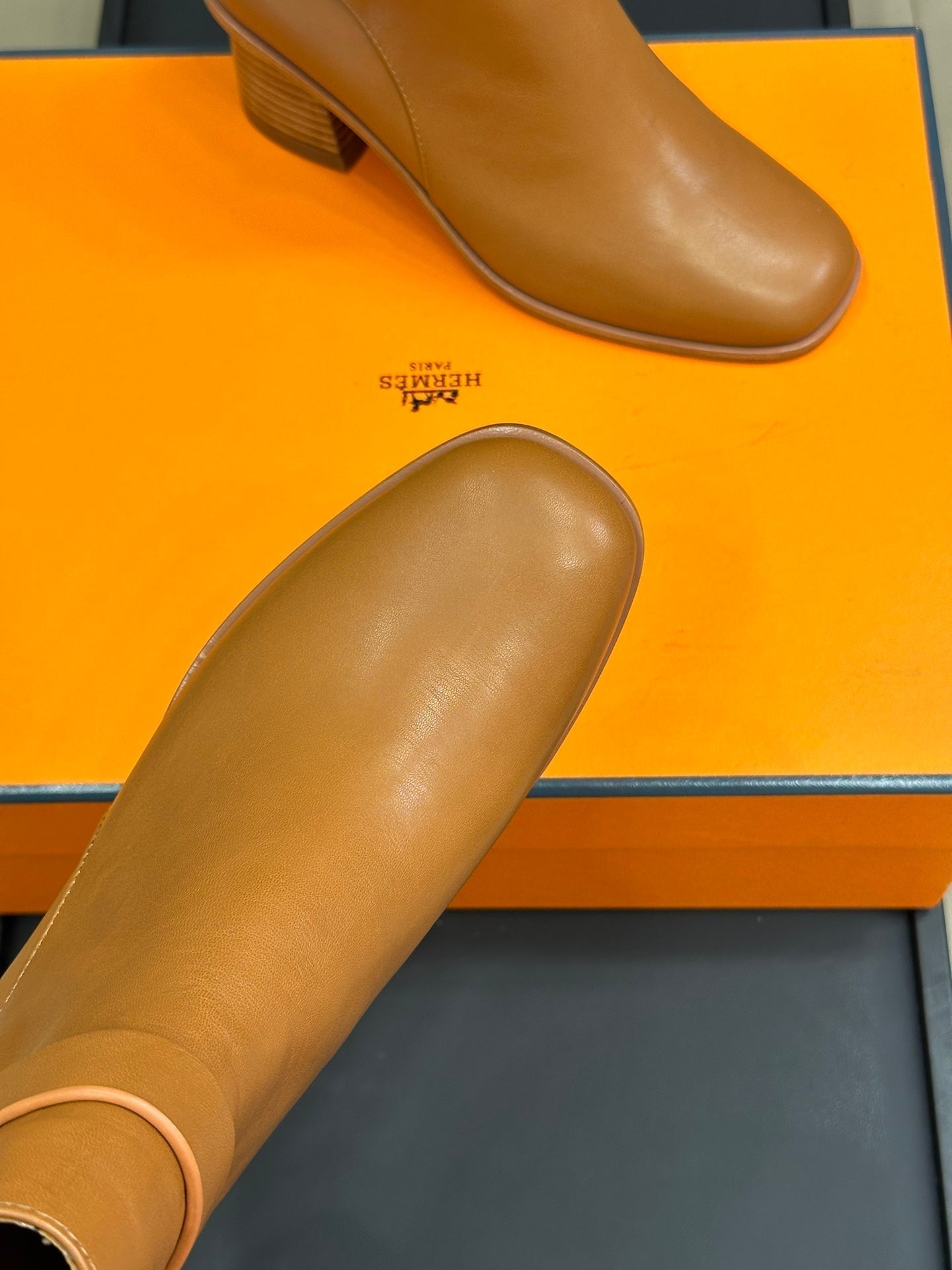 HERMES JILL 60 ANKLE BOOT IN BRONZE BROWN CALFSKIN