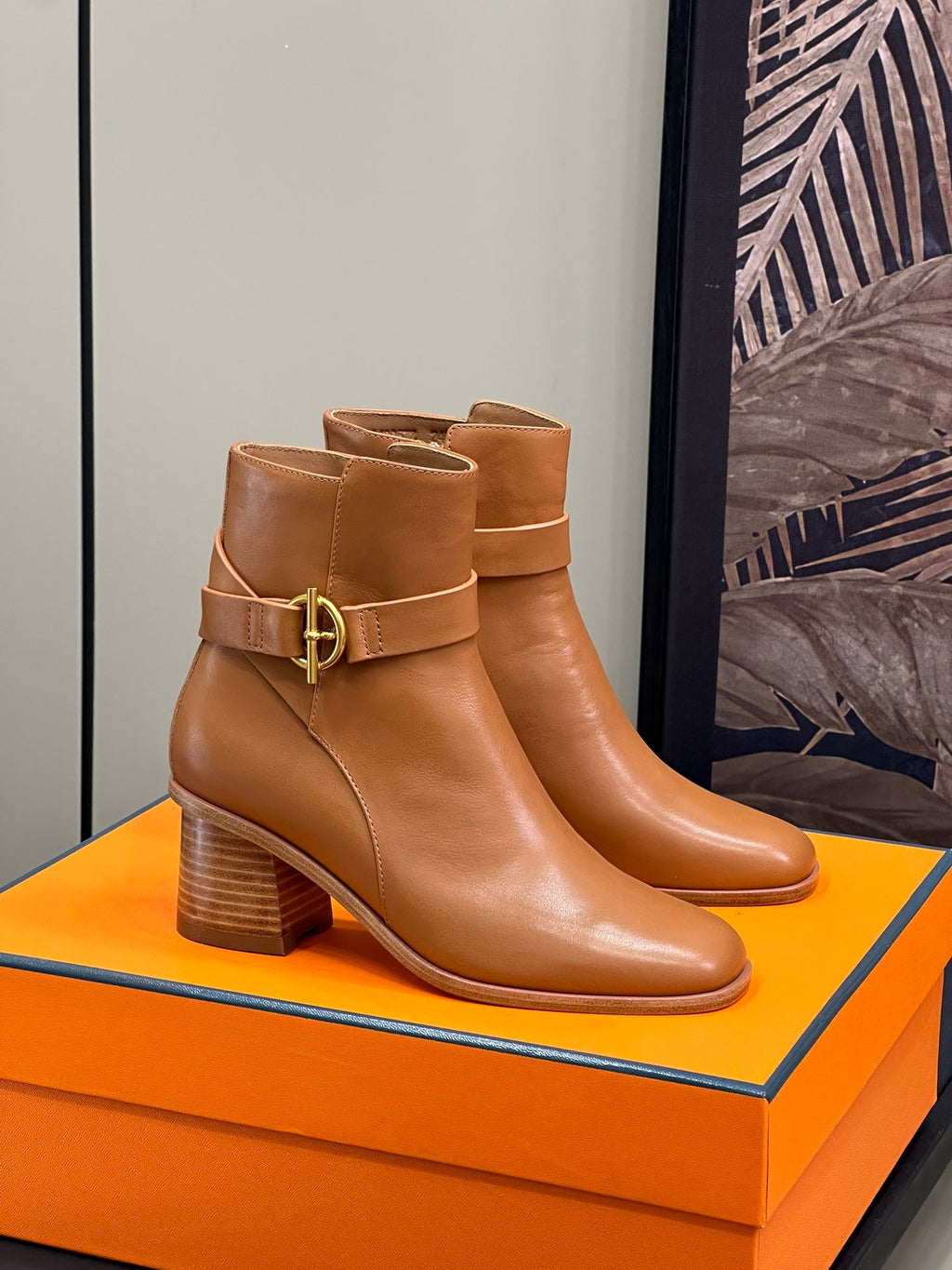 HERMES JILL 60 ANKLE BOOT IN BRONZE BROWN CALFSKIN