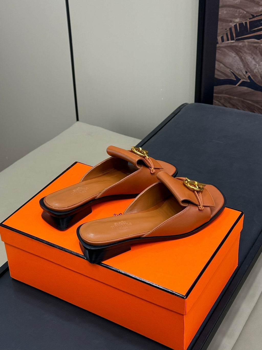 HERMES ISLE SANDAL IN BRONZE BROWN CALFSKIN