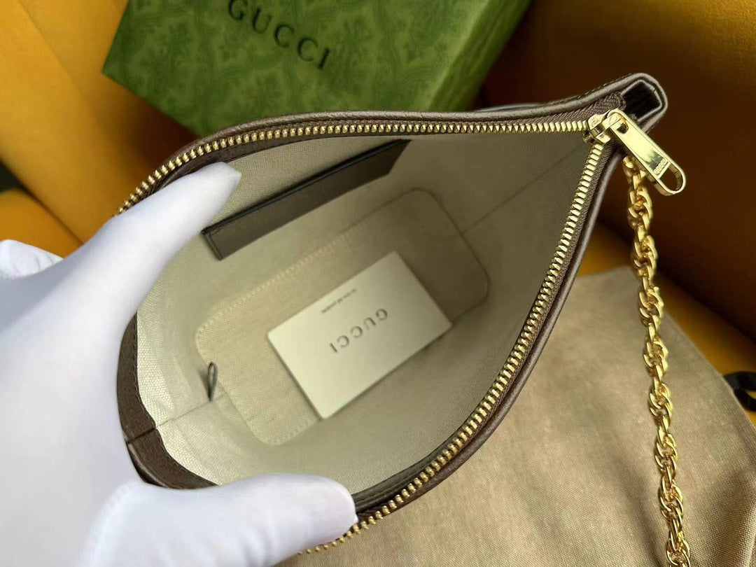 GUCCI OPHIDIA 21  SMALL SHOULDER BAG IN BEIGE CANVAS AND BROWN CALFSKIN