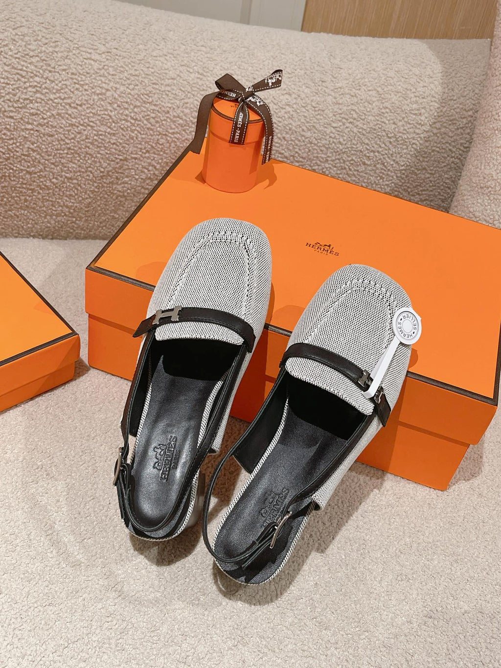 HERMES INFINIE 50 PUMP BLACK AND WHITE LAMBSKIN