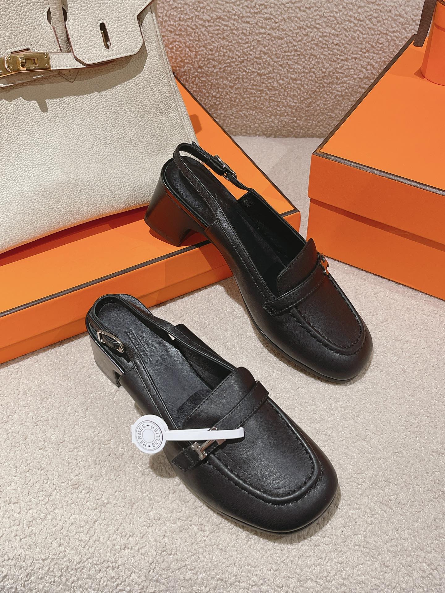 HERMES INFINIE 50 PUMP BLACK LAMBSKIN