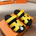 HERMES CHYPRE SANDAL BLACK MIX BRIGHT YELLOW CALFSKIN