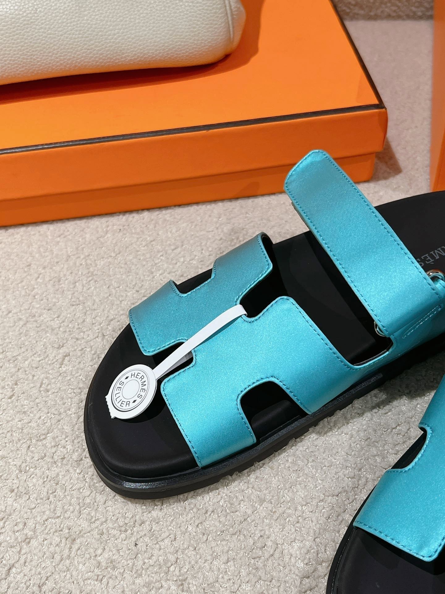 HERMES CHYPRE SANDAL BLACK MIX SKY CALFSKIN