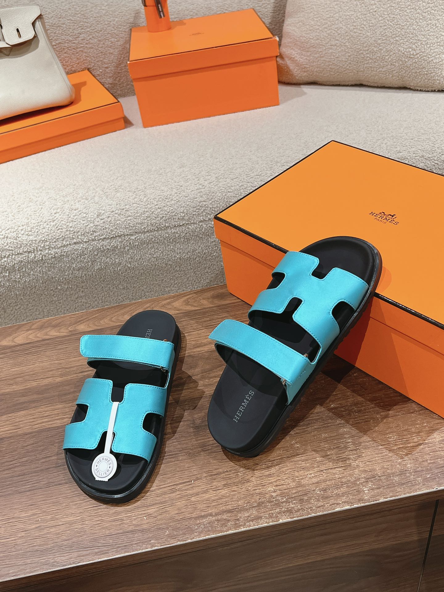 HERMES CHYPRE SANDAL BLACK MIX SKY CALFSKIN