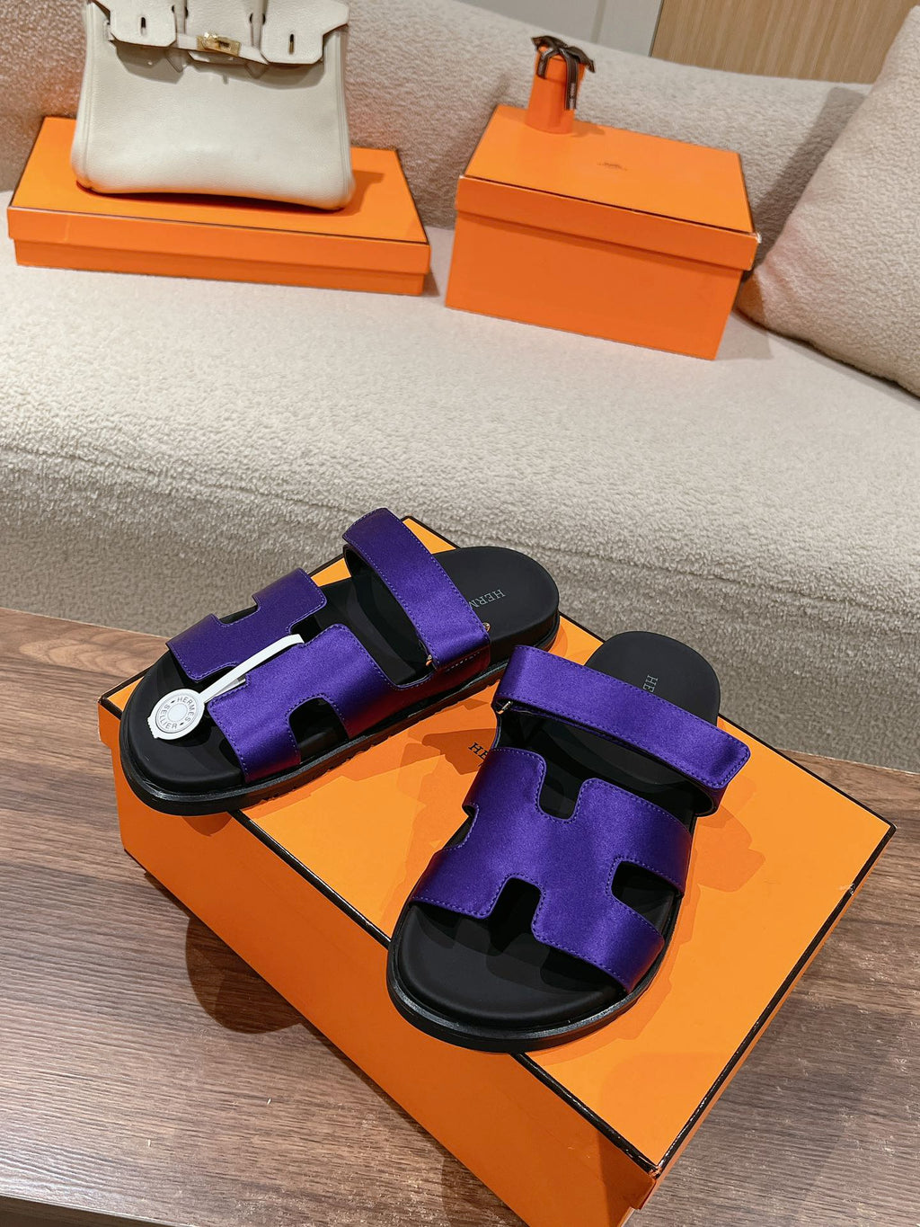HERMES CHYPRE SANDAL BLACK MIX IMPERIAL BLUE CALFSKIN