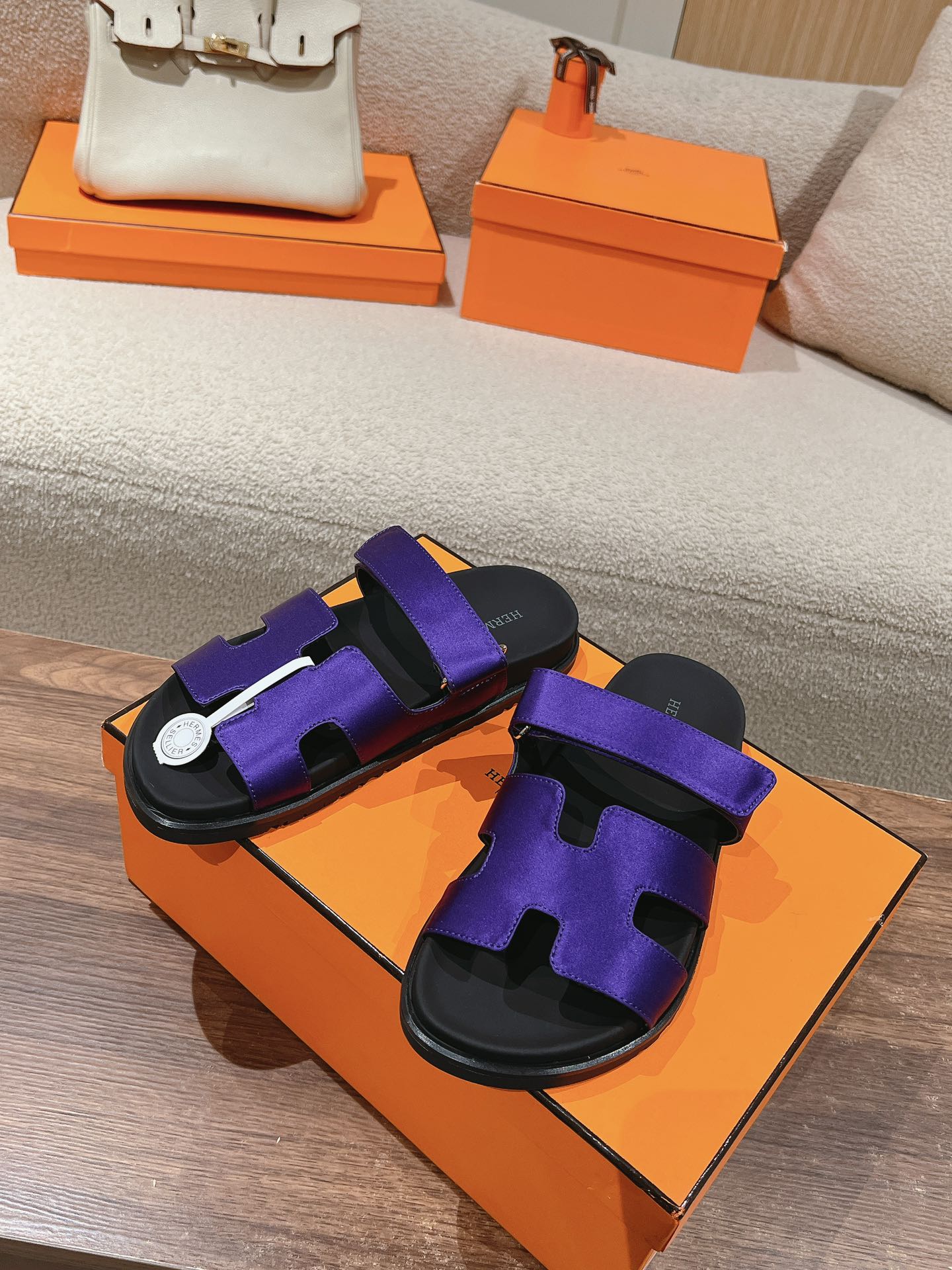 HERMES CHYPRE SANDAL BLACK MIX IMPERIAL BLUE CALFSKIN
