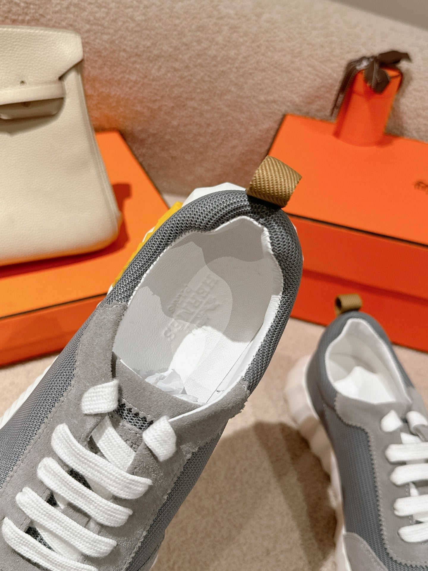 HERMES MAINLAND SNEAKER IN ASH GRAY SUEDE AND SHARK GRAY BREATHABLE MESH FABRIC 959350