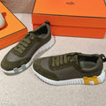 HERMES MAINLAND SNEAKER IN ARMY GREEN SUEDE AND BREATHABLE MESH FABRIC