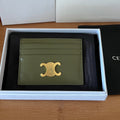 CELINE 25S CARD HOLDER WITH TRIOMPHE LOGO 11 IN DARK OLIVE GREEN CALFSKIN