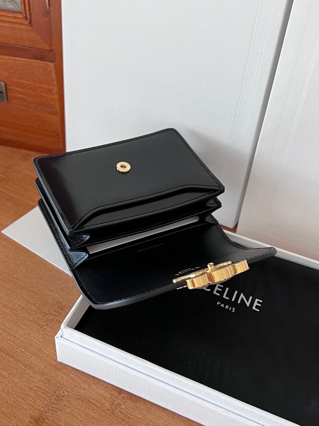 CELINE 25S BUSINESS CARD HOLDER 10 IN BLACK TRIOPMHE CANVAS AND CALFSKIN