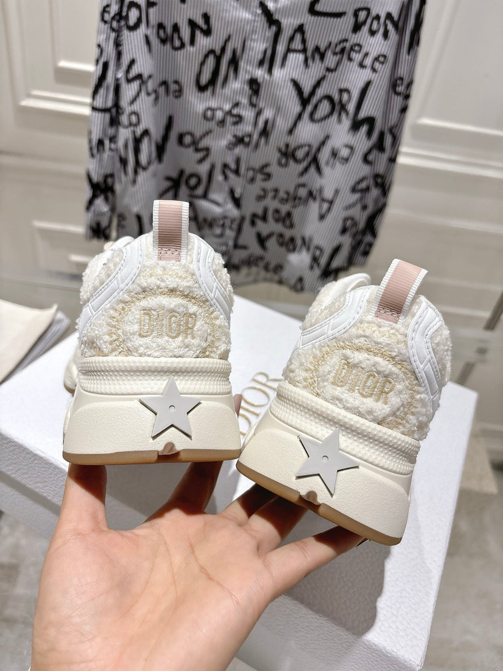 DIOR 25S MILE SERIES SNEAKERS 45MM IN WHITE CALFSKIN AND SHEARLING